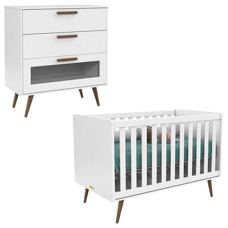 Berço Americano e Cômoda infantil 3 Gavetas Retro Glass Branco Eco Wood  Matic - Matic moveis é boa?