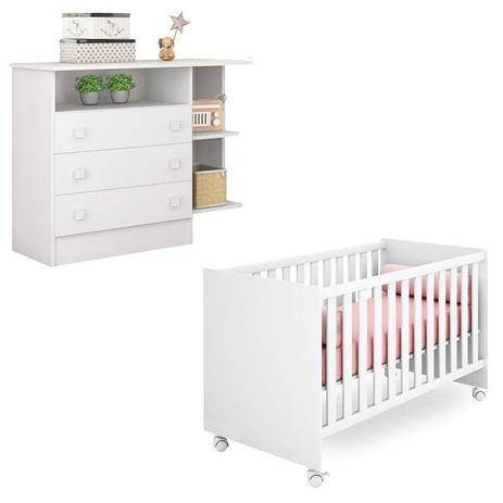 Berço Americano e Cômoda Infantil Doce Sonho Branco Qmovi Menor preço em Berço Americano e Cômoda Infantil Doce Sonho Branco Qmovi