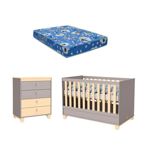 Berço Americano e Cômoda Infantil Gaveteiro Rope Cinza Natural e Colchão Phisical Matic - Matic moveis Menor preço em Berço Americano e Cômoda Infantil Gaveteiro Rope Cinza Natural e Colchão Phisical Matic - Matic moveis