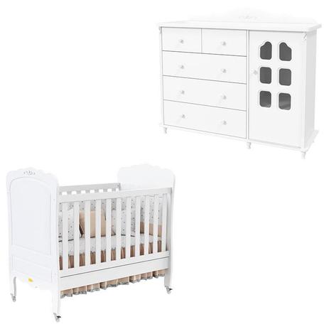Berço Americano e Cômoda Infantil Provence Plus Branco Acetinado Matic - Matic Moveis Menor preço em Berço Americano e Cômoda Infantil Provence Plus Branco Acetinado Matic - Matic Moveis