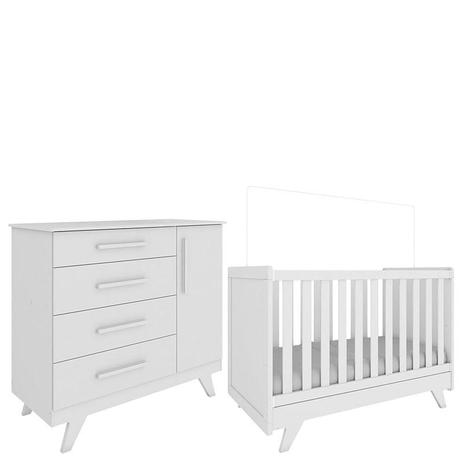 Berço Americano e Cômoda Infantil Retrô Lisa Branco Brilho - Peroba Móveis Menor preço em Berço Americano e Cômoda Infantil Retrô Lisa Branco Brilho - Peroba Móveis