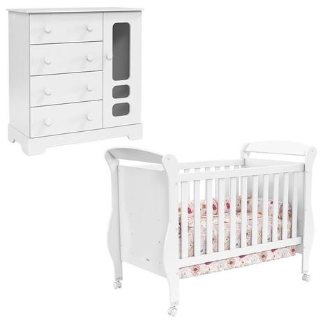 Berço Americano e Cômoda Infantil Smart Branco Brilho - Matic - Matic Moveis Menor preço em Berço Americano e Cômoda Infantil Smart Branco Brilho - Matic - Matic Moveis