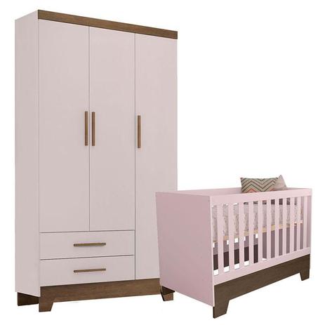 Berço Americano e Guarda Roupa Infantil Ester Retro Rosa Acetinado Amadeirado - Carolina - Carolina baby Menor preço em Berço Americano e Guarda Roupa Infantil Ester Retro Rosa Acetinado Amadeirado - Carolina - Carolina baby