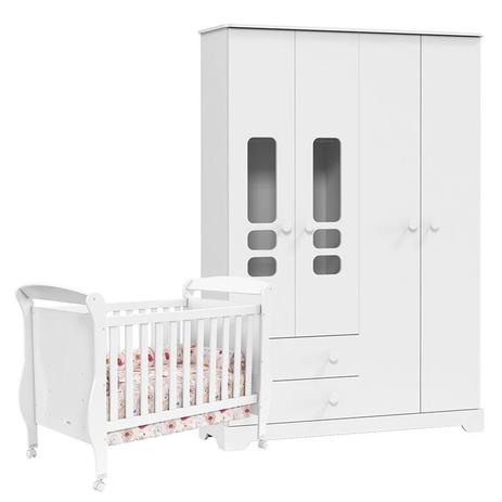 Berço Americano e Guarda Roupa Infantil Smart Branco Brilho - Matic - Matic moveis Menor preço em Berço Americano e Guarda Roupa Infantil Smart Branco Brilho - Matic - Matic moveis