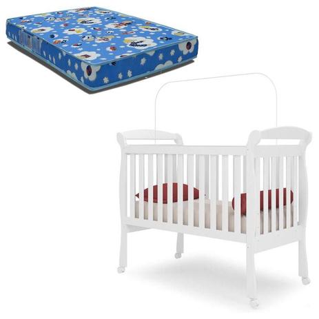 Berço Americano Encanto Branco Brilho e Colchão Phisical 70x130 Ortobom Canaã - Canaa baby Menor preço em Berço Americano Encanto Branco Brilho e Colchão Phisical 70x130 Ortobom Canaã - Canaa baby