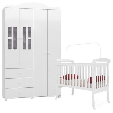 Berço Americano Encanto com Guarda Roupa Infantil Enzo Branco Brilho - Canaã - Canaa baby Menor preço em Berço Americano Encanto com Guarda Roupa Infantil Enzo Branco Brilho - Canaã - Canaa baby