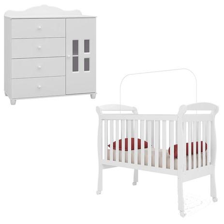 Berço Americano Encanto e Cômoda Infantil Enzo Branco Brilho - Canaã - Canaa baby Menor preço em Berço Americano Encanto e Cômoda Infantil Enzo Branco Brilho - Canaã - Canaa baby