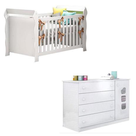 Berço Americano Lara e Cômoda Infantil Lívia Branco Brilho Phoenix - Carolina Baby Menor preço em Berço Americano Lara e Cômoda Infantil Lívia Branco Brilho Phoenix - Carolina Baby