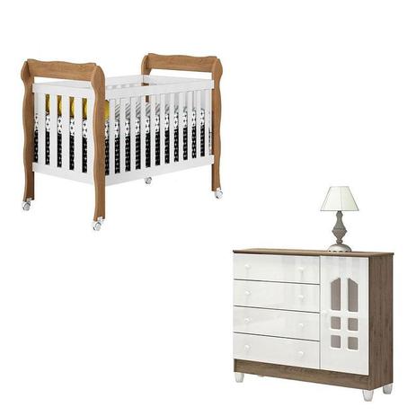 Berço Americano Lila e Cômoda Infantil Selena Branco Acetinado Amadeirado - Carolina - Carolina Baby Menor preço em Berço Americano Lila e Cômoda Infantil Selena Branco Acetinado Amadeirado - Carolina - Carolina Baby