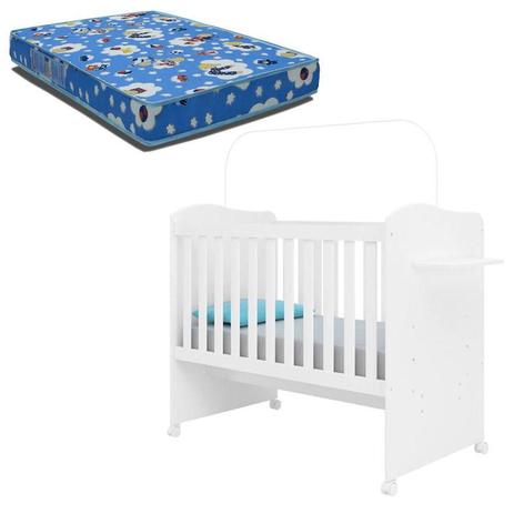 Berço Americano Munique Branco Brilho e Colchão Phisical 70x130 Ortobom Canaã - Canaa baby Menor preço em Berço Americano Munique Branco Brilho e Colchão Phisical 70x130 Ortobom Canaã - Canaa baby