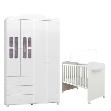 Berço Americano Munique e Guarda Roupa Infantil Enzo Branca Brilho - Canaa - Moveis canaa Menor preço em Berço Americano Munique e Guarda Roupa Infantil Enzo Branca Brilho - Canaa - Moveis canaa