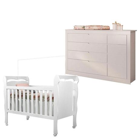 Berço Americano Nanda e Cômoda Cléo Branco Acetinado - Carolina Móveis - Carolina baby Menor preço em Berço Americano Nanda e Cômoda Cléo Branco Acetinado - Carolina Móveis - Carolina baby