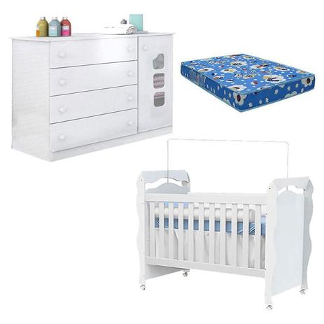 Berço Americano New Nanda com Cômoda Lívia Branco Brilho e Colchão Ortobom Phoenix - Phoenix Baby Menor preço em Berço Americano New Nanda com Cômoda Lívia Branco Brilho e Colchão Ortobom Phoenix - Phoenix Baby