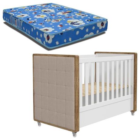 Berço Americano Tutto New Com Capitone Branco Teka Touch e Colchão Phisical 70/130 Ortobom Matic - Matic moveis Menor preço em Berço Americano Tutto New Com Capitone Branco Teka Touch e Colchão Phisical 70/130 Ortobom Matic - Matic moveis