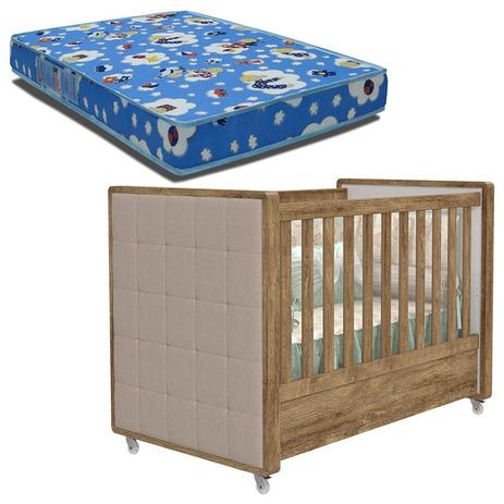 Berço Americano Tutto New com Capitonê Teka Touch e Colchão Phisical 70/130 Ortobom Matic - Matic moveis Menor preço em Berço Americano Tutto New com Capitonê Teka Touch e Colchão Phisical 70/130 Ortobom Matic - Matic moveis