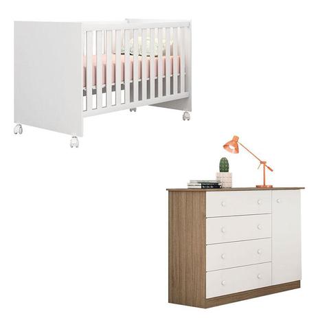 Berço Doce Sonho e Cômoda Infantil Helena Branco Brilho Carvalho - Phoenix - Phoenix baby Menor preço em Berço Doce Sonho e Cômoda Infantil Helena Branco Brilho Carvalho - Phoenix - Phoenix baby