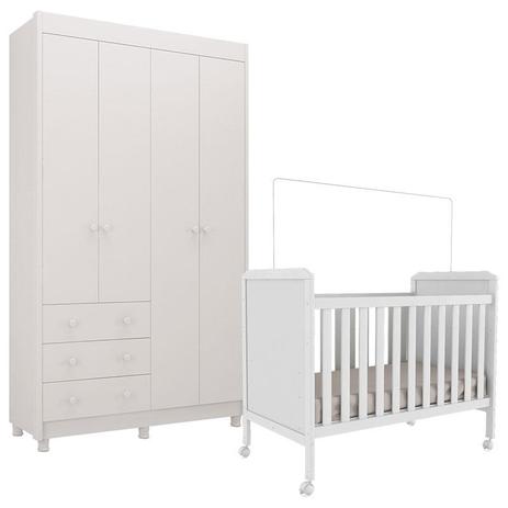Berço e Guarda Roupa Infantil Cloe 4 Portas Branco Brilho Peroba Menor preço em Berço e Guarda Roupa Infantil Cloe 4 Portas Branco Brilho Peroba
