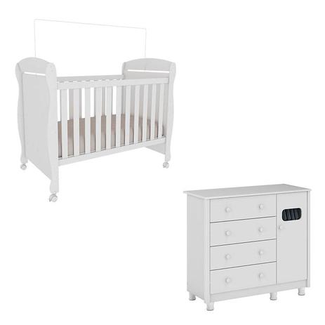 Berço Junior e Cômoda Infantil Léo Branco Brilho - Peroba Menor preço em Berço Junior e Cômoda Infantil Léo Branco Brilho - Peroba