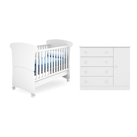 Berço Mini Cama Amore e Cômoda Sapateira Doce Sonho Branco Qmovi Menor preço em Berço Mini Cama Amore e Cômoda Sapateira Doce Sonho Branco Qmovi