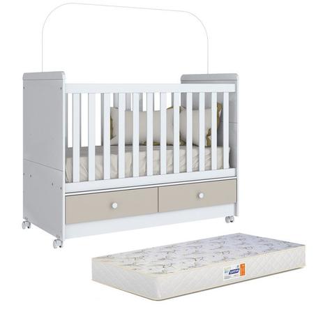 Berço Mini Cama Aquarela com Colchão D18 de 10cm Bege - Branco/Cristal - Móveis Henn Menor preço em Berço Mini Cama Aquarela com Colchão D18 de 10cm Bege - Branco/Cristal - Móveis Henn