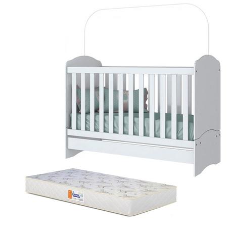 Berço Mini Cama Bala de Menta Branco com Colchão D18 de 10cm - Bege - Móveis Henn Menor preço em Berço Mini Cama Bala de Menta Branco com Colchão D18 de 10cm - Bege - Móveis Henn