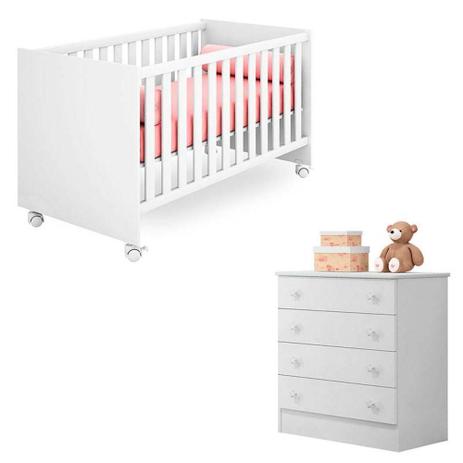 Berço Mini Cama e Cômoda Infantil Doce Sonho Branca Brilho - Qmovi Menor preço em Berço Mini Cama e Cômoda Infantil Doce Sonho Branca Brilho - Qmovi