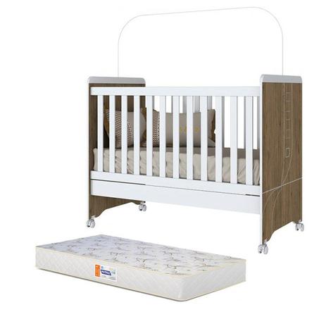 Berço Mini Cama Pão de Mel Rústico/Branco com Colchão D18 de 10cm - Bege - Móveis Henn Menor preço em Berço Mini Cama Pão de Mel Rústico/Branco com Colchão D18 de 10cm - Bege - Móveis Henn
