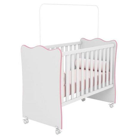 Berço Nacional Doce Sonho 102 Branco/ Rosa Com Rodizios - Qmovi Menor preço em Berço Nacional Doce Sonho 102 Branco/ Rosa Com Rodizios - Qmovi