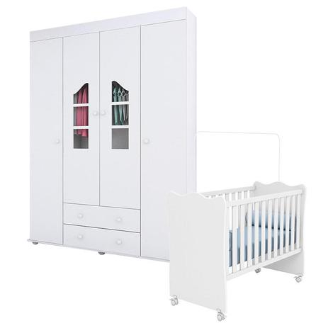 Berço Nacional Doce Sonho e Guarda Roupa Infantil Isabele Branco Brilho - Phoenix Baby - Qmovi Menor preço em Berço Nacional Doce Sonho e Guarda Roupa Infantil Isabele Branco Brilho - Phoenix Baby - Qmovi