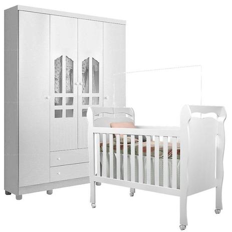 Berço Nanda e Guarda Roupa Selena 4 Portas Branco Brilho - Carolina Móveis - Carolina baby Menor preço em Berço Nanda e Guarda Roupa Selena 4 Portas Branco Brilho - Carolina Móveis - Carolina baby