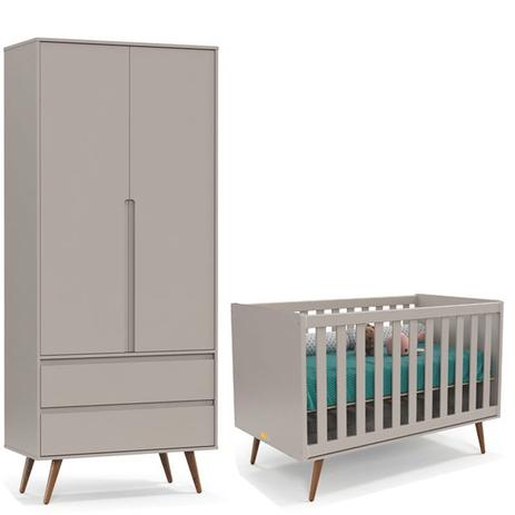 Menor preço em Berço Retrô e Guarda Roupa Retrô Clean Cinza/Eco Wood - Matic - Matic moveis