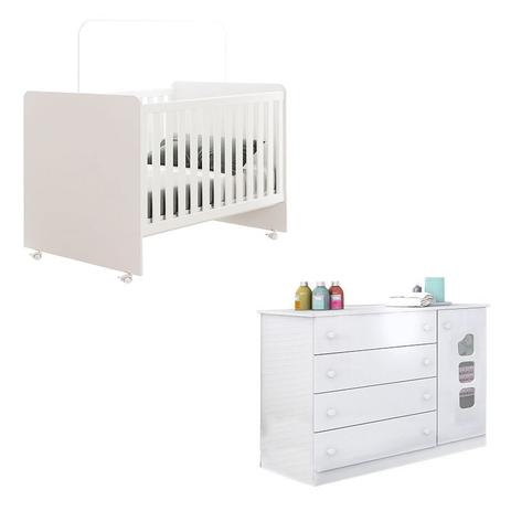 Berço Sonho e Cômoda Infantil Lívia Branca Brilho - Phoenix - Phoenix baby Menor preço em Berço Sonho e Cômoda Infantil Lívia Branca Brilho - Phoenix - Phoenix baby