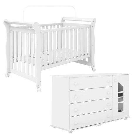 Berço Xodó e Cômoda Infantil 100 MDF Branca Brilho - Clik Baby Menor preço em Berço Xodó e Cômoda Infantil 100 MDF Branca Brilho - Clik Baby