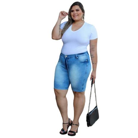 Bermuda Jeans Com Licra Plus Size Feminina Azul Claro Rota Vip Jeans Bermuda Feminina Magazine Luiza