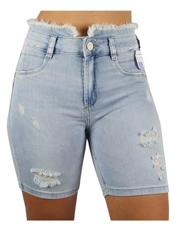 bermuda jeans rasgado feminina