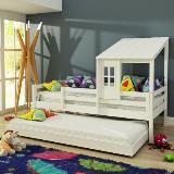 Bicama infantil prime com telhadinho ii e grade de proteção - madeira maciça - laca branco - Casatema Menor preço em Bicama infantil prime com telhadinho ii e grade de proteção - madeira maciça - laca branco - Casatema