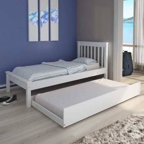 Bicama Solteiro Kingston com Cabeceira Ripada em Madeira - Branco - Casatema Menor preço em Bicama Solteiro Kingston com Cabeceira Ripada em Madeira - Branco - Casatema