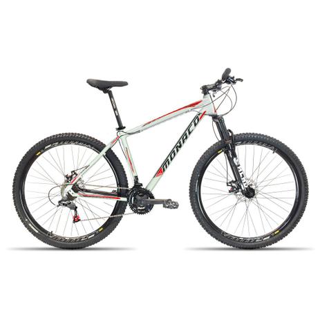 Bicicleta 29 Monaco 21V Kit Shimano F. Hidraulico Branco com Vermelho 19 Menor preço em Bicicleta 29 Monaco 21V Kit Shimano F. Hidraulico Branco com Vermelho 19