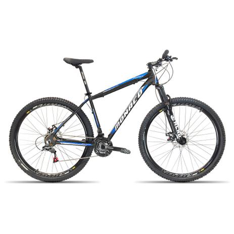 Bicicleta 29 Monaco 21V Rel. Shimano F. Hidraulico Preto com Azul 17 Menor preço em Bicicleta 29 Monaco 21V Rel. Shimano F. Hidraulico Preto com Azul 17