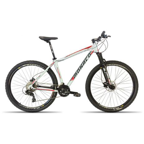 Bicicleta 29 Monaco 27V F. Hidraulico Susp. c/ Trava Branco com Vermelho 19 Menor preço em Bicicleta 29 Monaco 27V F. Hidraulico Susp. c/ Trava Branco com Vermelho 19