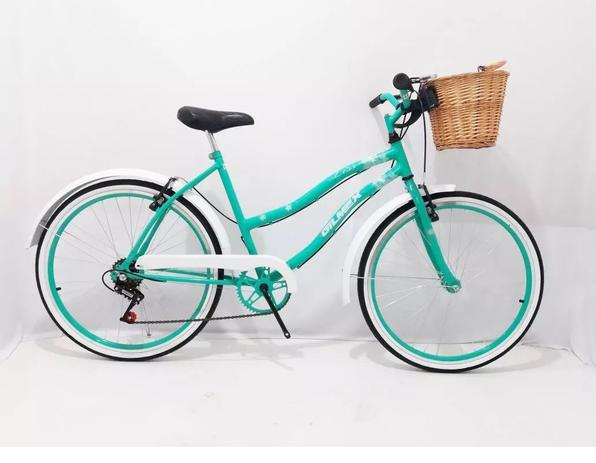 Bicicleta Aro 26 Feminina Retro Liss - 6 Marcha - Cesta Vime Menor preço em Bicicleta Aro 26 Feminina Retro Liss - 6 Marcha - Cesta Vime