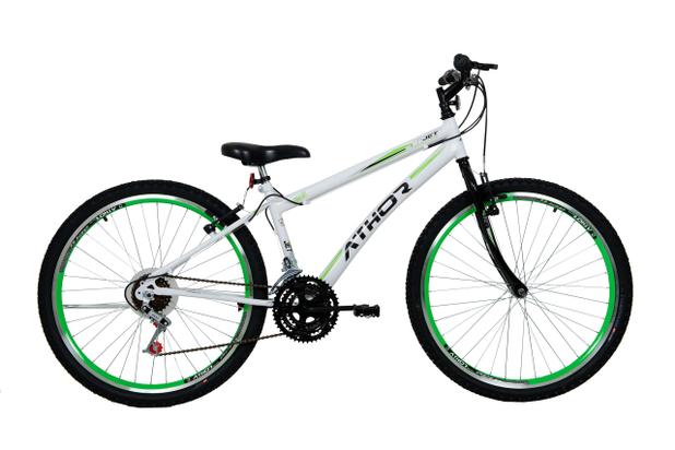Bicicleta aro 26 mtb 18/m jet adventure rebaixada 18v - branca/verde - athor Menor preço em Bicicleta aro 26 mtb 18/m jet adventure rebaixada 18v - branca/verde - athor
