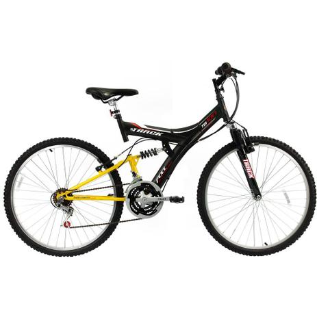 Bicicleta Aro 26 TB100/PA 18 Marcha Dupla Suspensão Preta/Amarela - Track Bikes é boa?