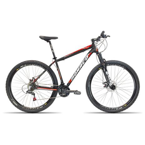 Bicicleta Aro 29 Monaco 21V Cambios Shimano Preto com Vermelho 17 Menor preço em Bicicleta Aro 29 Monaco 21V Cambios Shimano Preto com Vermelho 17