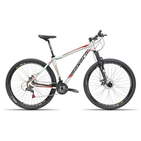 Bicicleta Aro 29 Monaco 21V Relação Shimano Branco com Vermelho 17 Menor preço em Bicicleta Aro 29 Monaco 21V Relação Shimano Branco com Vermelho 17