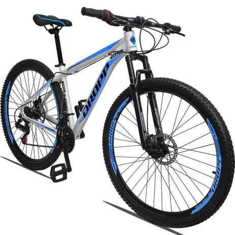 Bicicleta Aro 29 Quadro 21 Alumínio 21 Marchas Freio a Disco Mecânico  Branco Azul - Dropp - Bicicleta Mountain Bike - Magazine Luiza