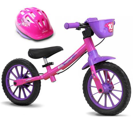 Bicicleta Balance Bike de Equilíbrio sem Pedal Feminina Com Capacete - Nathor Menor preço em Bicicleta Balance Bike de Equilíbrio sem Pedal Feminina Com Capacete - Nathor