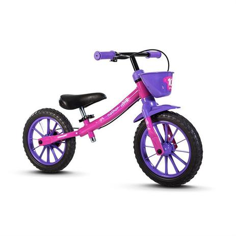 Bicicleta balance bike rosa/roxo - Nathor Menor preço em Bicicleta balance bike rosa/roxo - Nathor