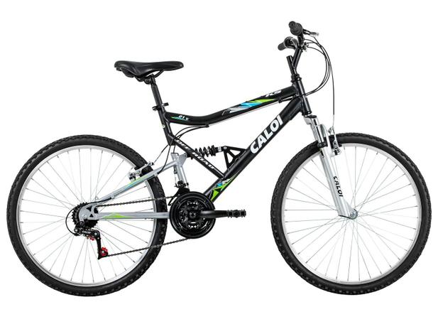 Bicicleta Caloi KS Full Suspension Aro 26 - 21 Machas Quadro de Alumínio Freio V-brake