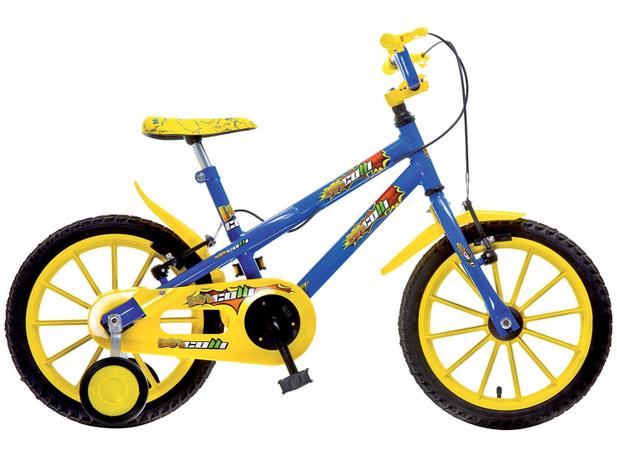Bicicleta Colli Fruit Aro 16 Freios V-Break Azul e Amarela Menor preço em Bicicleta Colli Fruit Aro 16 Freios V-Break Azul e Amarela
